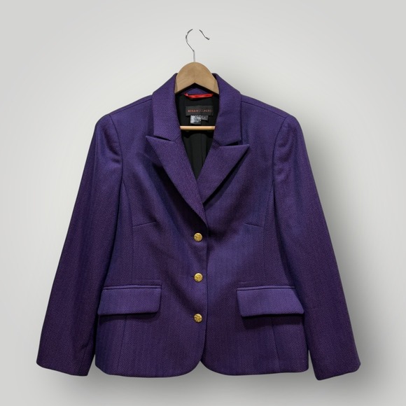 Nina Mclemore Jackets & Blazers - Nina McLemore Purple Herringbone Virgin Merino Wool Silk Lined Blazer Size 16
